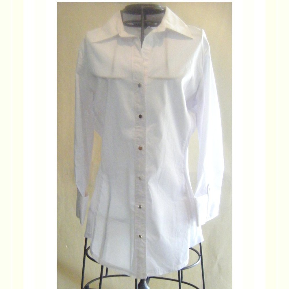Classic Fitted White Button Front Blouse Size S - image 1